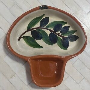 Portuguese Handcrafted Terracotta Olive Dish w/ Pit Holder
